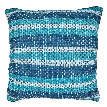 SARO LIFESTYLE SARO 4001.BL22SC 22 in. Square Chindi Pillow Cover with Blue Striped Design 4001.BL22SC